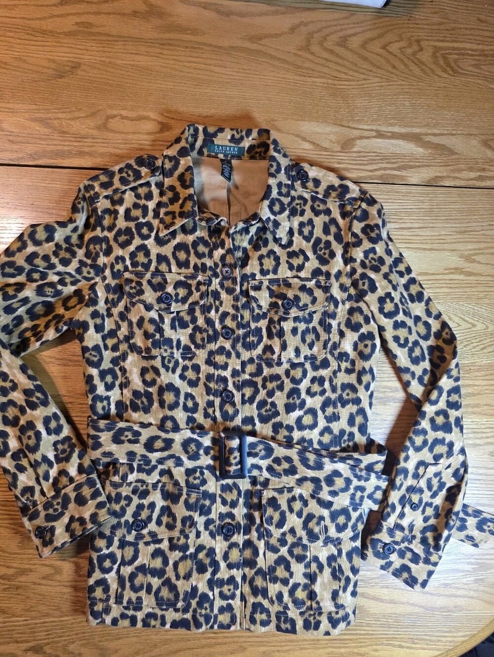 Lauren Ralph Lauren Leopard Print Utility Jacket in Tan and Black